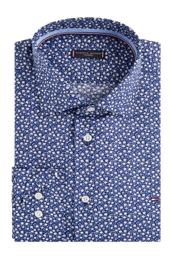 Tommy Hilfiger Slim Fit Blue Single Cuff Floral Shirt