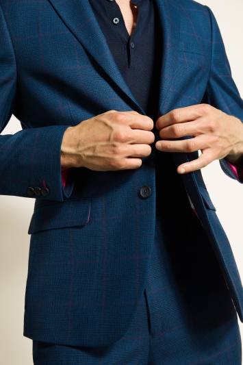 Slim Fit Blue with Purple Check Suit