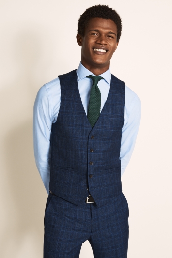 Slim Fit Bright Blue Check Vest