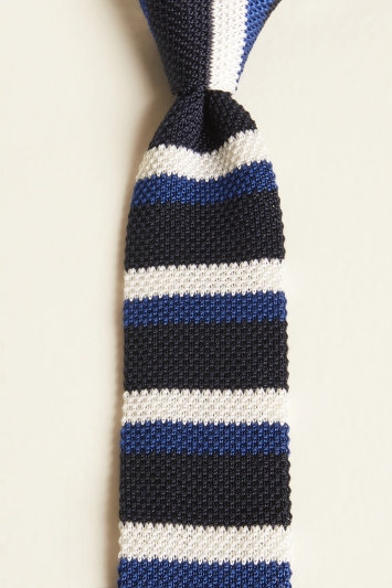 Tommy Hilfiger Navy, Light Blue & White Stripe Silk Tie