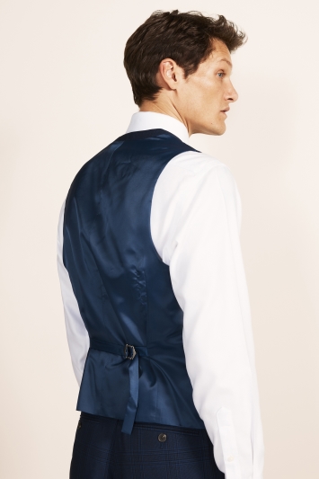 Regular Fit Blue Check Waistcoat
