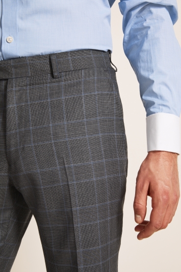Regular Fit Grey Blue Check Trousers