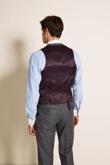Regular Fit Grey Blue Check Waistcoat