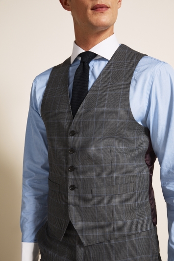 Antique Rogue  Navy  Blue Checked Waistcoat  SuitDirectcouk