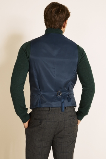 Tailored Fit Grey with Blue Windowpane Check Supreme Stretch Waistcoat