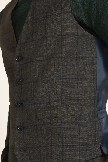 Tailored Fit Grey with Blue Windowpane Check Supreme Stretch Waistcoat