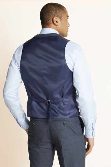 Moss 1851 Regular Fit Slate Blue with Gold Check Waistcoat