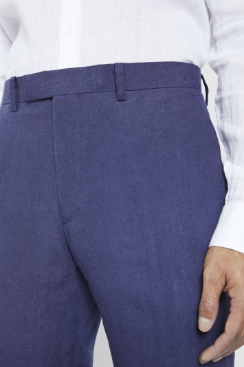 Tailored Fit Indigo Linen Trousers