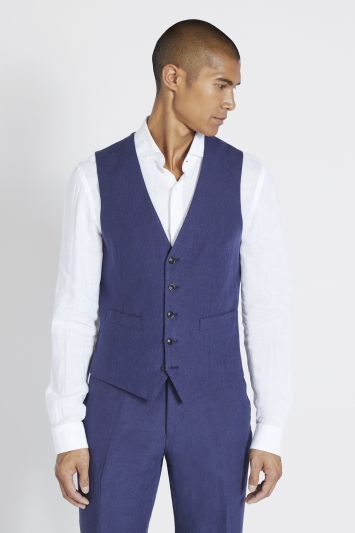Tailored Fit Indigo Linen Waistcoat