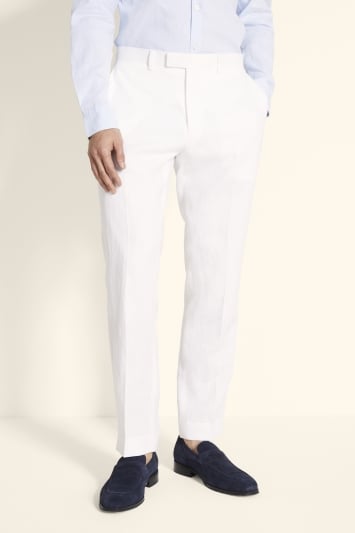 Tailored Fit White Linen Trousers