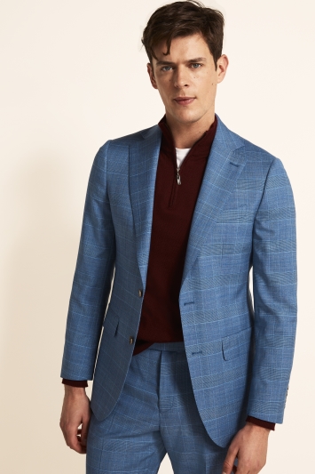 Tailored Fit Light Blue Check Jacket