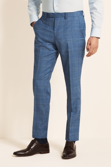 Moss 1851 Tailored Fit Light Blue Check Trousers