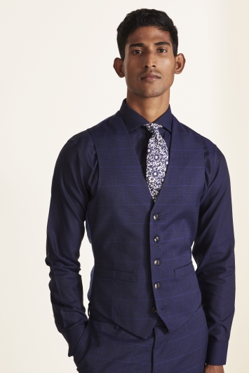 Tailored Fit Blue Check Waistcoat