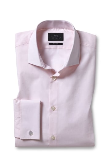 Slim Fit Pink Dobby Double Cuff Stretch Shirt