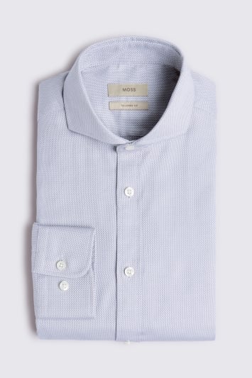 Moss 1851 Tailored Fit Grey Single Cuff Dobby Shirt
