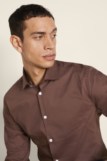 Slim Fit Brown Stretch Shirt