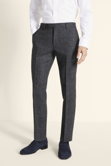 Slim Fit Charcoal Teal Check Trousers