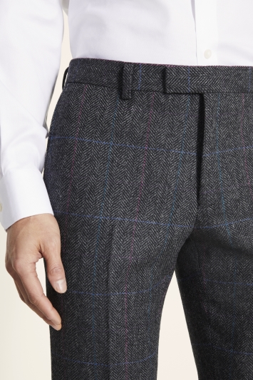 Slim Fit Charcoal Teal Check Trousers