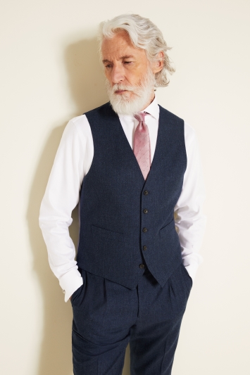 Tailored Fit Blue Cashmere Blend Waistcoat
