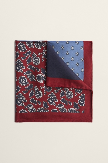 Blue & Red Print Silk Pocket Square