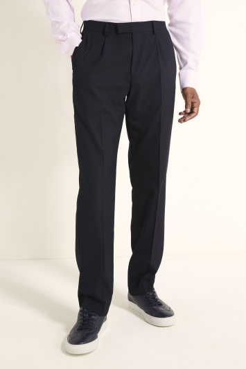 Regular Fit Navy Single Pleat Front Trousers