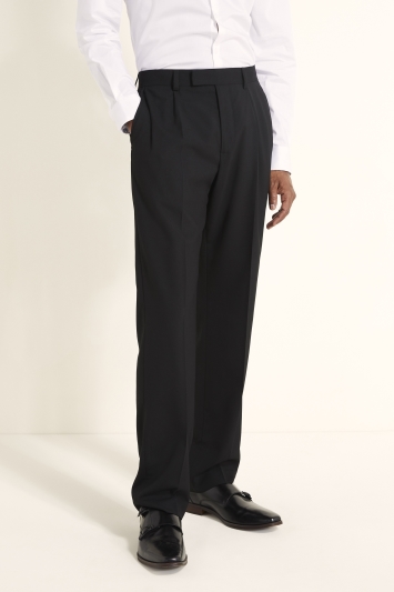 Regular Fit Black Pleat Front Trousers