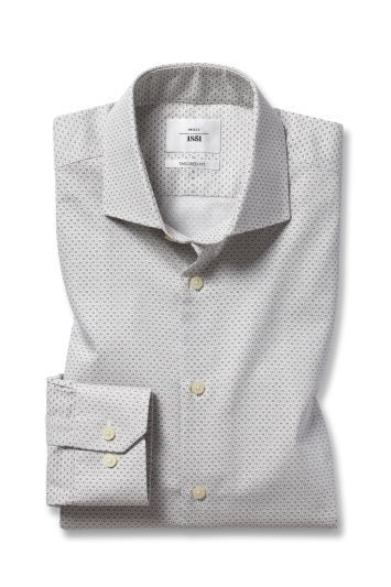 Moss 1851 Tailored Fit Grey Single Cuff Printed Zero Iron Shirt 