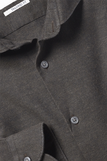 Tailored Fit Brown Brushed Cotton Shirt