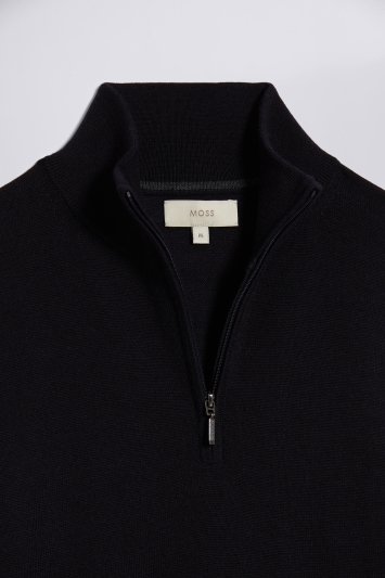 navy merino wool zip neck jumper