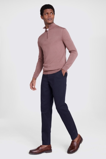 Dusty Pink Merino Zip-Neck Jumper