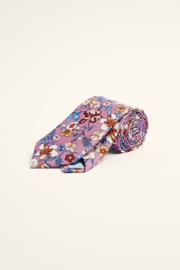 Pink & Blue Floral Print Tie