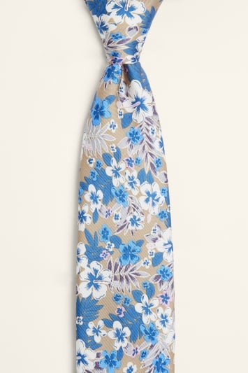 Taupe & Lilac Floral Print Silk Tie