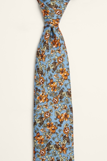 Teal Floral Print Silk Tie