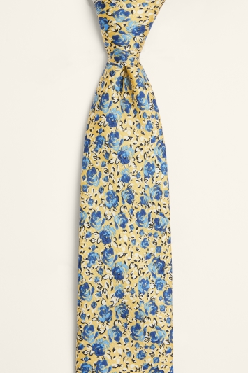 Yellow & Blue Floral Print Silk Tie