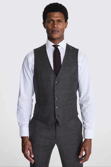 Tailored Fit Grey Check Waistcoat
