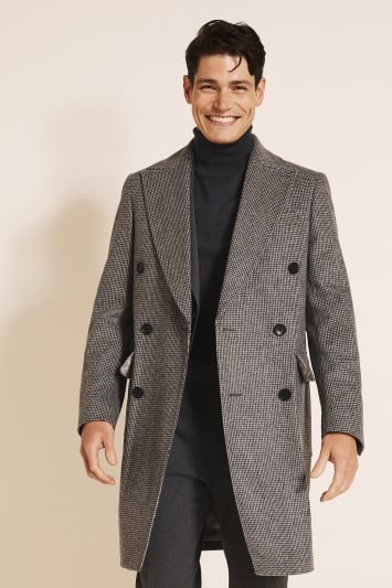 Slim Fit Grey Puppytooth Overcoat