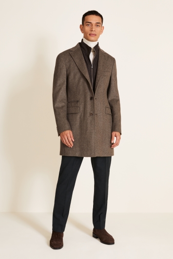 Tailored Fit Taupe Herringbone Overcoat