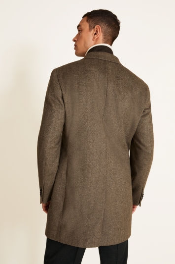 Tailored Fit Taupe Herringbone Overcoat