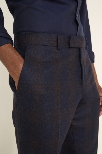 Tailored Fit Navy Check Trousers
