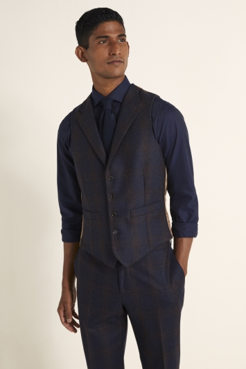 Tailored Fit Navy Check Waistcoat