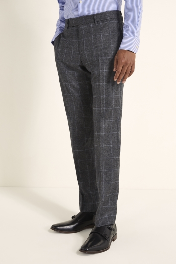 Tailored Fit Grey Windowpane Trousers
