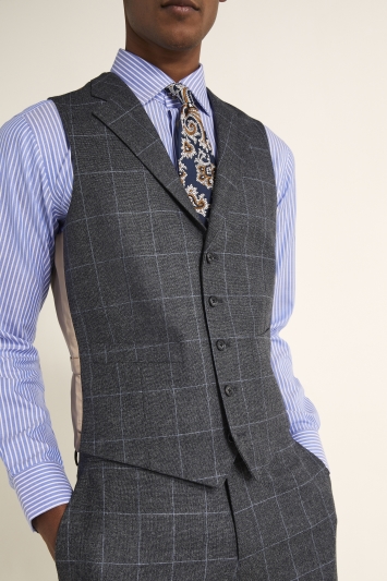 Tailored Fit Grey Windowpane Waistcoat
