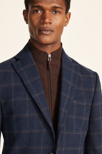 Tailored Fit Navy Check Tweed Jacket