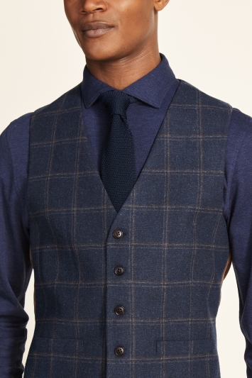 Tailored Fit Navy Check Waistcoat