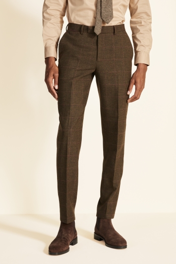 Tailored Fit Tan Check Tweed Trousers