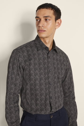 Tailored Fit Charcoal Print Shirt