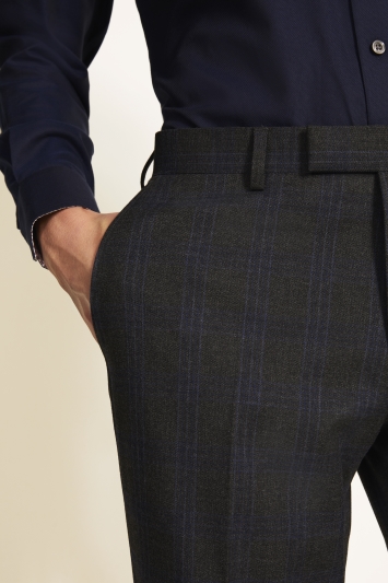 TAILORED FIT GREY BLUE CHECK TROUSERS