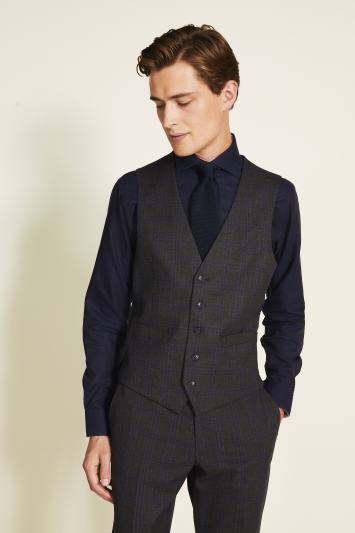 TAILORED FIT GREY BLUE CHECK WAISTCOAT