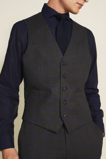 TAILORED FIT GREY BLUE CHECK WAISTCOAT