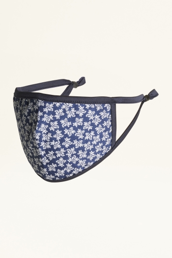 Navy Leaf Print Cotton Mask